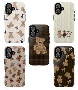Cute Teddy Bear Print iPhone Case, Soft Plush Bear Pattern for iPhone 17 16 15 14 Pro Max, Gift for Her, Cozy Winter Aesthetic, Tough Case