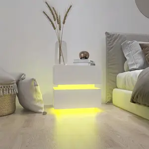 [Bellemave] Nightstand with LED Light, 2 Drawers Bedside Table Bluetooth & APP Control, White