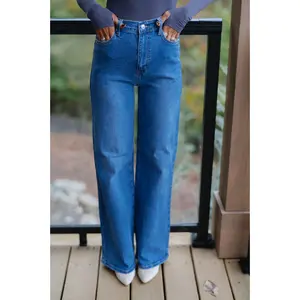 Kate Wide Leg Jeans- Medium Stone