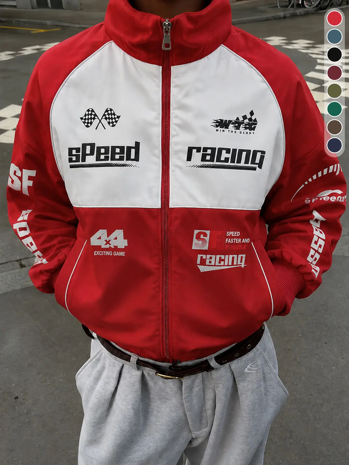 Men's casual stand up collar jacket, racing themed print, windproof and wear-resistant surface design, suitable for cycling, racing themed parties, daily commuting, fashionable jacket, ideal choice for spring and summer long sleeves  Coats Menswear