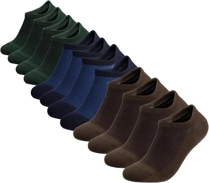 CoolMate Low Cut No Show Socks for Men – Thin Invisible Casual Ankle Socks with Non-Slip Heel, Moisture-Wicking Cotton, Gift for Men (Navy/Green/Brown)