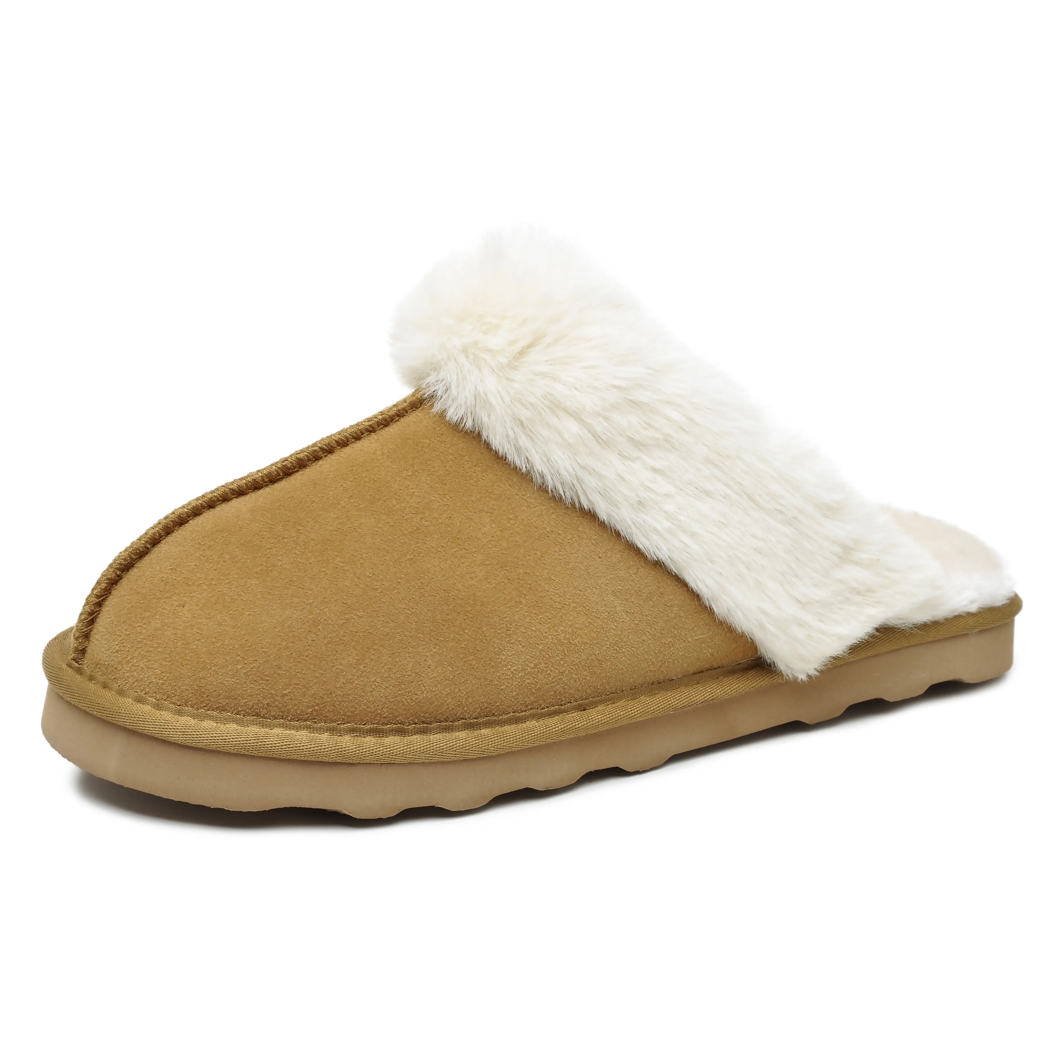 VENECORE Emma Women's Winter Fur Slippers Genuine Suede Fluffy Faux Fur Memory Foam Cushion Round Toe Indoor Outdoor Christmas Gift for Girl