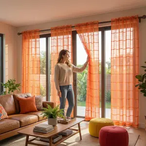 Curtain Club 4 Panels 52x90inch Plaid voile Sheer Curtains, Are Perfect For Decorating Your Living Room And Bedroom FT0058 Window Decorations Supplies,Sheer,Woven,Rod,Pocket,Curtains