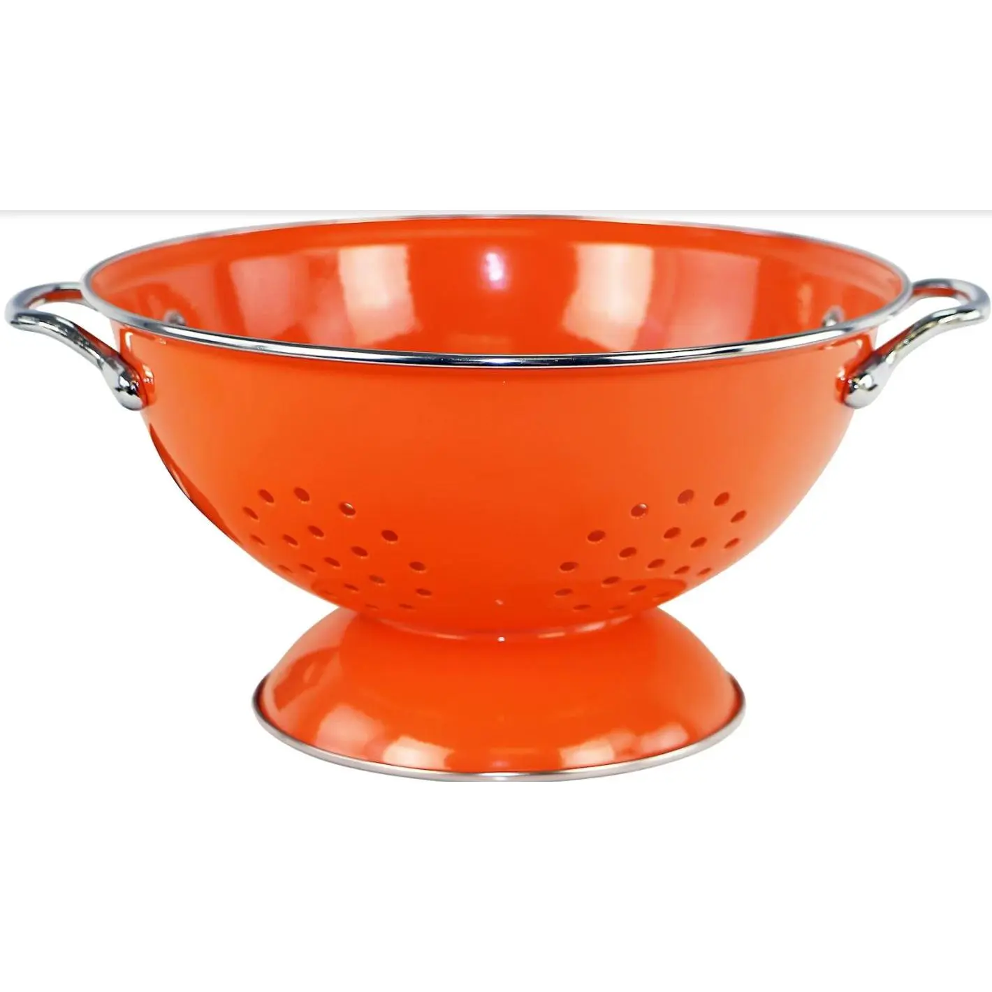 212 MAIN Calypso Basics 3qt Stainless Enamel Metal Colander - Orange Sieve with Handles, Handheld Kitchen Utensil for Home Use (Sieves and Colanders Category), Utensils