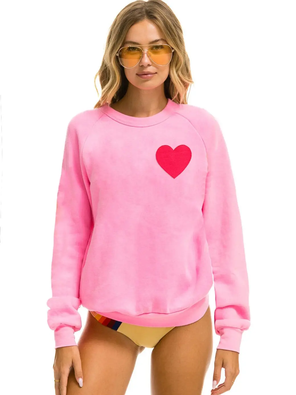 HEART STITCH CREW SWEATSHIRT - NEON PINK