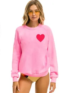 HEART STITCH CREW SWEATSHIRT - NEON PINK