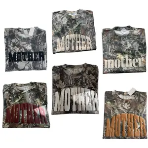 Camo Mother t shirt and crewneck puff biege print heavyweight oversized thick cotton tee, does't stretch and Comfort color has different material.