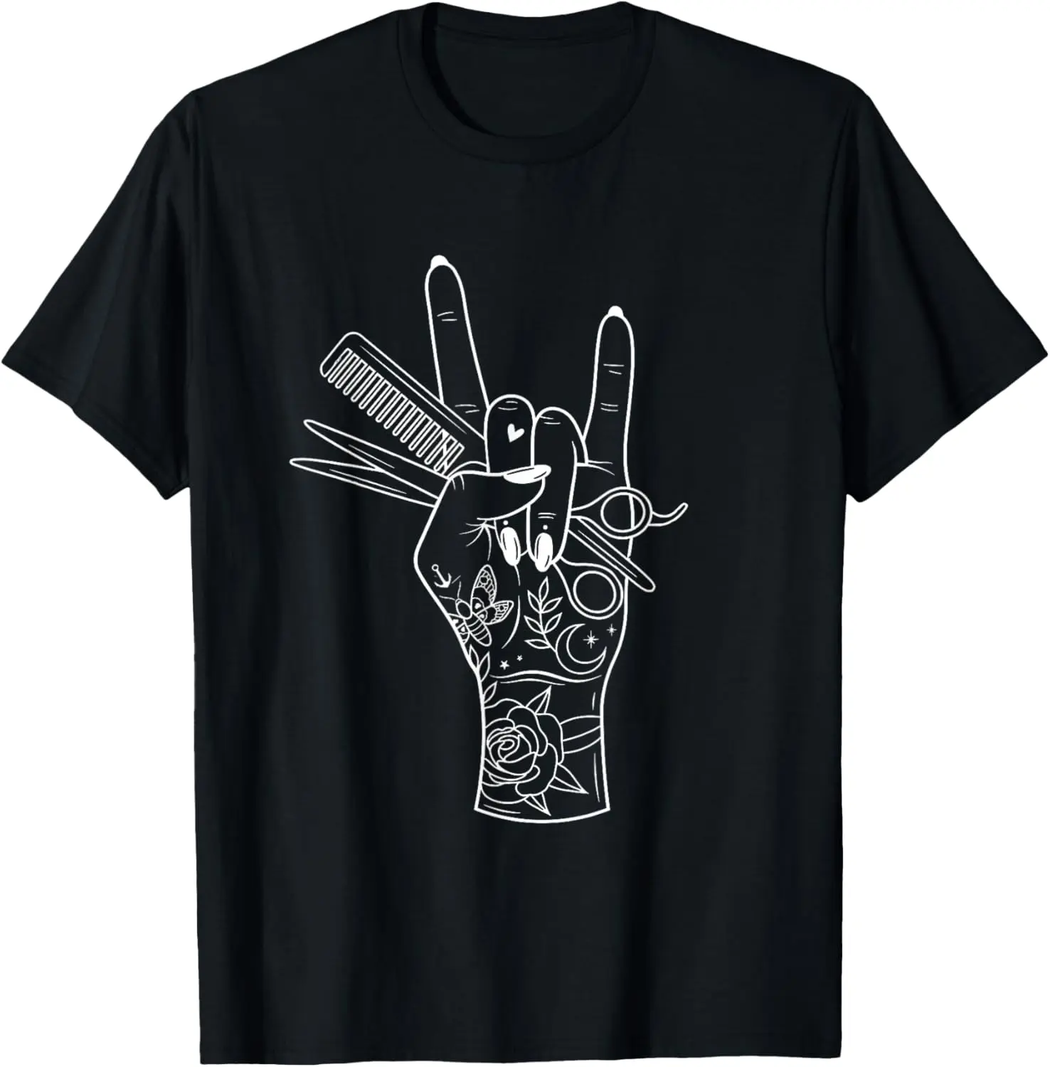 100% Cotton Hair Hustler Rock On Hand Barber Hairstylist Hairdresser T-Shirt