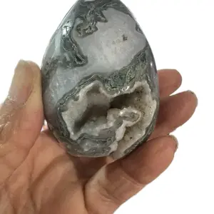 Moss Agate Drusy Egg Crystal Symbolizing New Beginnings Growth Abundance & Transformation for Personal Development and Spiritual Awakening shop
