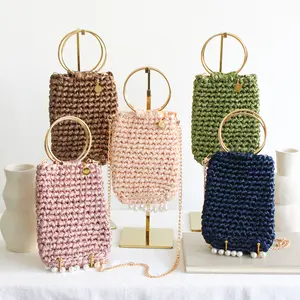 Molly Bag - Elegant Crochet Handbag with Detachable Gold Chain - Crochet Purse with Pearl Details