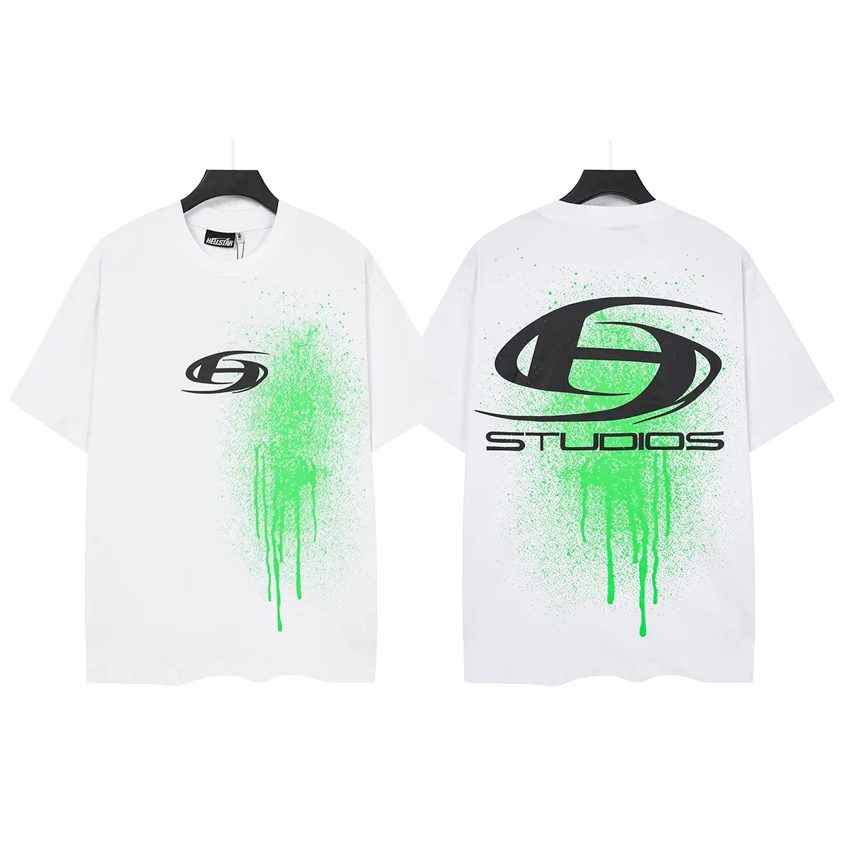 Y2K HELLSTAR 100% Cotton Certified Neon Green Drip Graphic Tee Gold Foil Studios Standard Fit Shirt