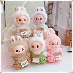 Cute Doll Clothes For 10cm Mini Labubu 4th Gen Pin for Love 4.0 Plaid/Solid-Color Bear Suspender Pants Bear overalls Multiple Color Options Doll Outfit