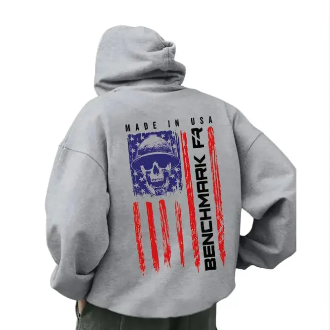 FR Benchmark Skull Flag Long Sleeve Shirt Logo Graphic Hoodie - Casual Tops for Men & Women, Cotton Fabric T-Shirt Sweatshirt and Hoodie