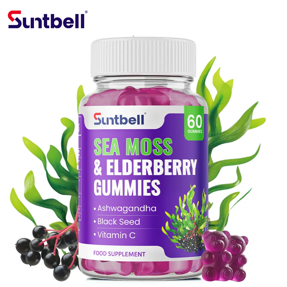 Multi-Mineral Sea Moss Supplement Jelly - With Black Elderberry, Ashwagandha, Black Seed, Vitamin C, Zinc - Grape Flavor - Health & Nutrition Dietary Supplement