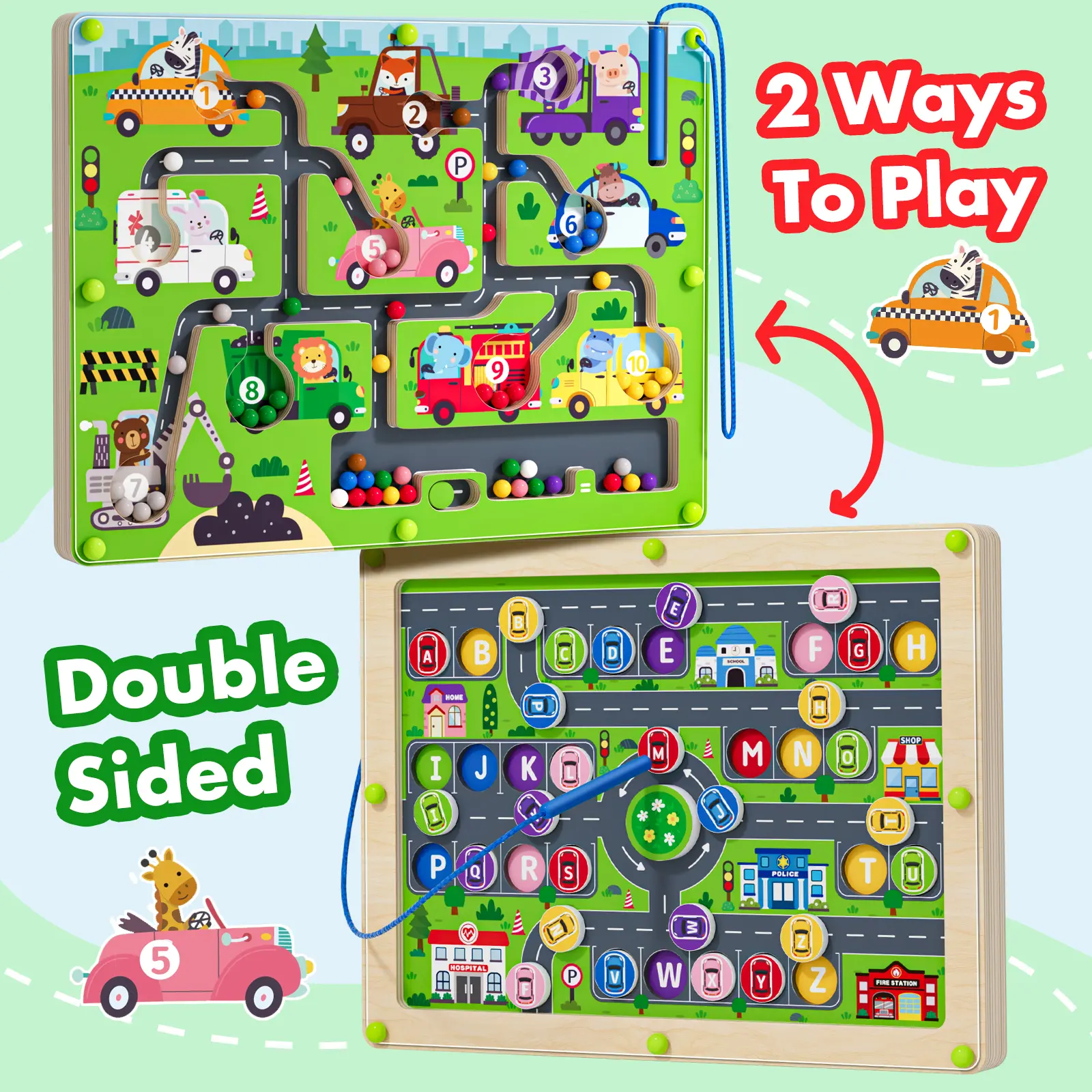 2-in-1 Magnetic Maze Board, Double-Sided Color & Number Alphabet Puzzle, Stem Montessori Puzzle for 3-5 Year-Old Kids, Screen-Free Kids Learning Through Play Educational Toy