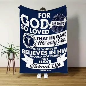 1pc Christian Bible Verse Blanket- John 3:16 Verse- Navy Blue Religious Blanket with God'S Love- Soft Flannel Texture- Suitable for All Seasons, for Sofa, Bed, Or Church Decoration- Machine Washable- Suitable for Home, Office, Or Gift Giving