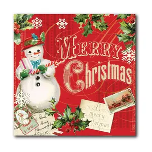 Courtside Market Merry Christmas Snowman 16x16 Canvas Wall Art