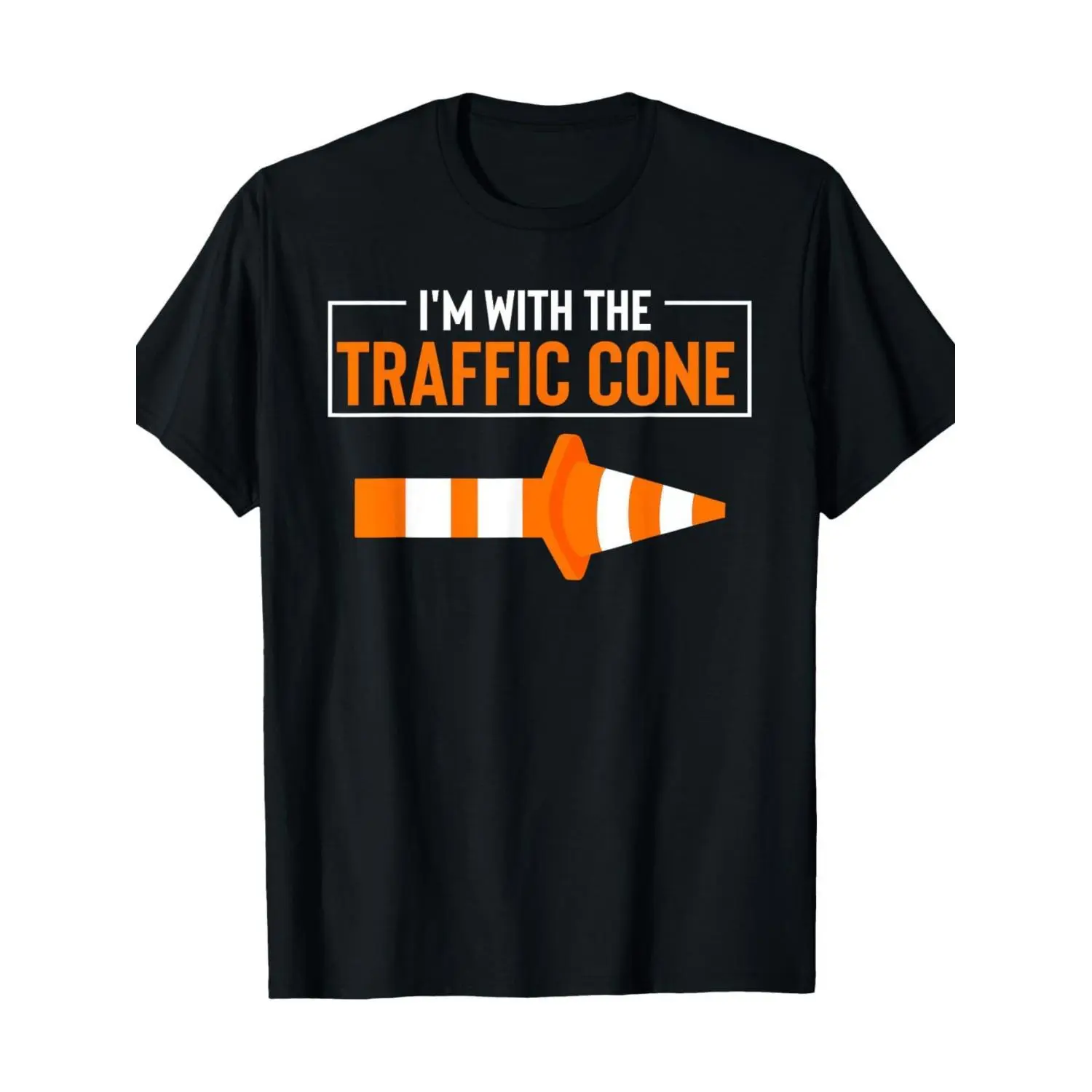 Fun Me and the Traffic Cone Graphic Cotton T-shirt Black Casual Prank Tee for Halloween or Casual Wear Short Sleeve Round Neck Lightweight Halloween T-shirt