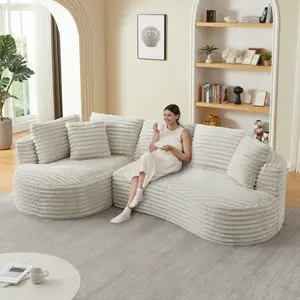 121 inch Boneless Cloud Modular Sectional Couch, Wide Curved L Shaped Sofa with Chaise,Corduroy Fabric,Compressed Foam Sofa for Living Room, No Assembly, Cream