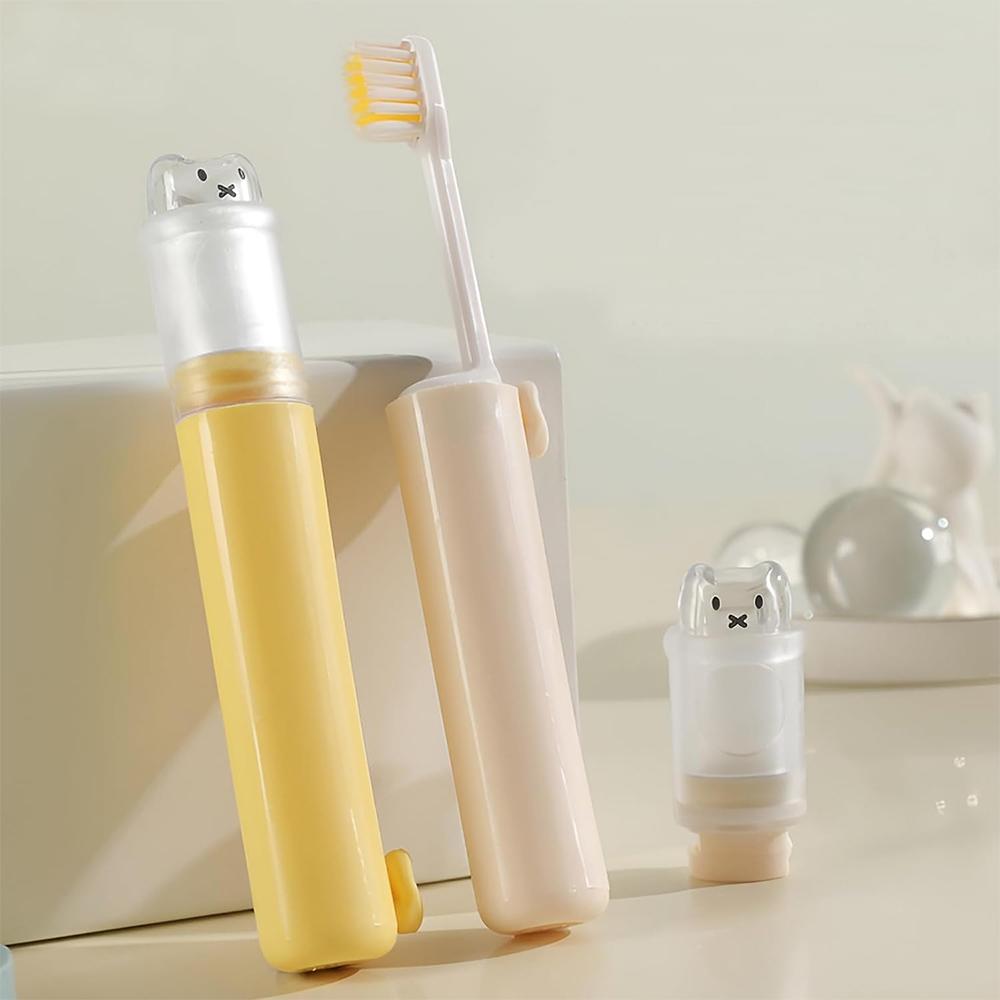 1pcs Foldable Toothbrush Compact Portable Travel Kit with Toothpaste Container 2 Replaceable Soft Bristle Heads for Adults Camping Vacation Business Travel
