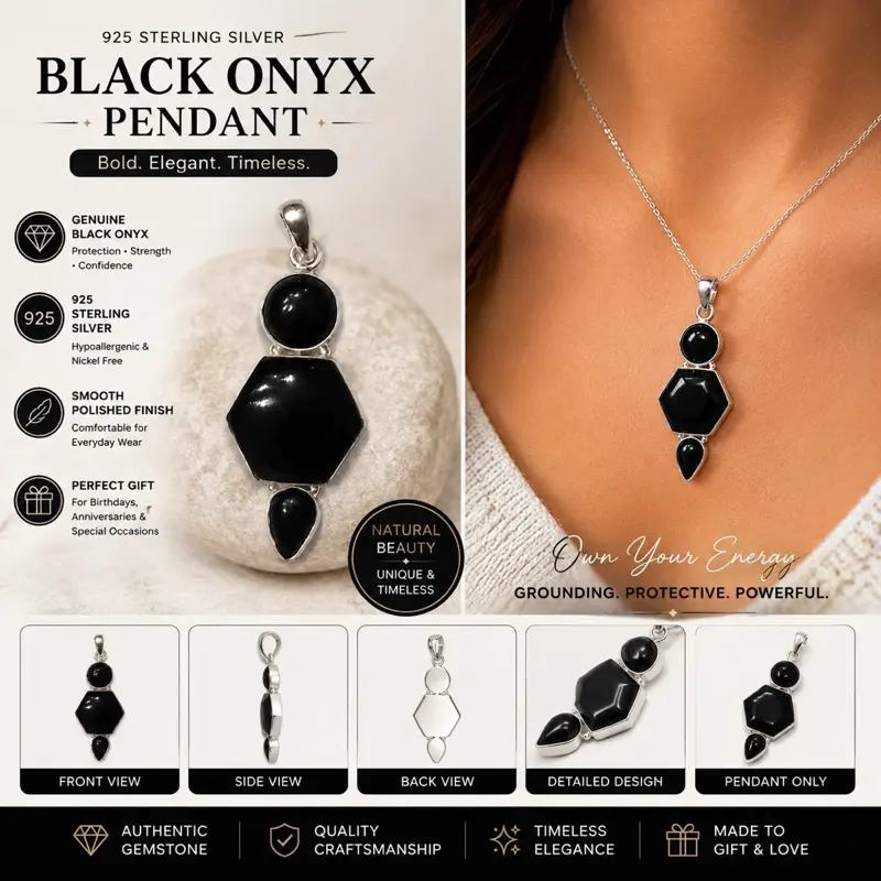 Black Onyx Pendant – 925 Sterling Silver