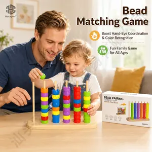 Children Rainbow Stack-Up Toy Stacker Advanced Bead Matching Game Horizontal Vertical Movement Logic Development Toy for Kids