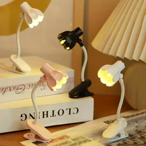 1pc Creative Flower Shaped Clip Reading Book Light, Portable Adjustable Arm LED Mini Lamp, Desktop Decoration Lamp With Battery