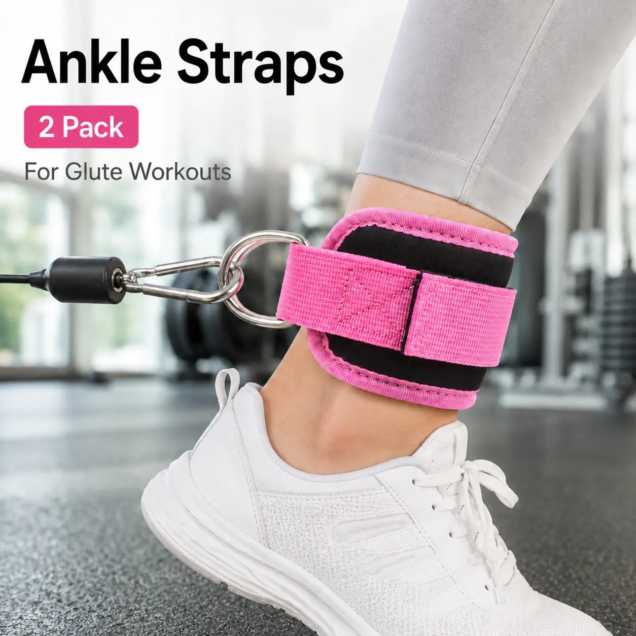 Heavy Duty Padded Fabric D-Ring Ankle Straps - Adjustable Size, No-Slip Cuffs, Strong D-Ring Connection for Cable Fitness Machine Glute Workouts, At-home Gym Leg Strength Portable Exercise Equipment, Leg Extensions