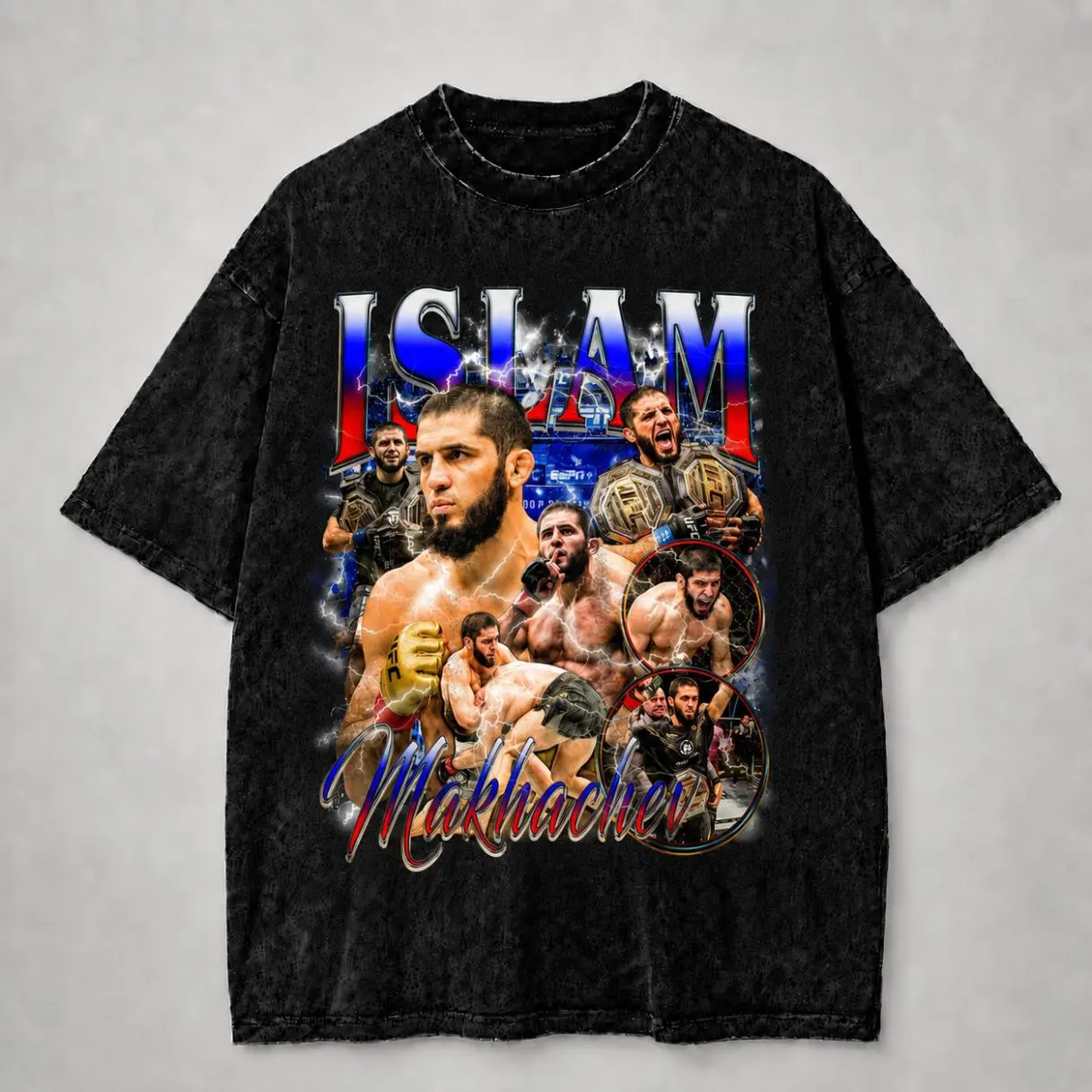Islam Makhachev Lightweight Champion Graphic T-Shirt, Dagestan MMA Fighter Wash Tee, Fight Night Combat Sports Apparel Hoodie, Fan Gift Sweatshirt