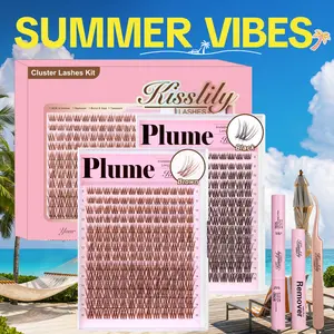 Plume| Kisslily Brown Lashes Natural Lash Clusters With Invisible Band DIY Lash Extension Kit Eyelash Kit with Bond and Seal 8-16mm C Curl Beginner Friendly Individual Lashes Waterproof Long lasting Makeup For Girl Cosmetic #Summervibes summervibes