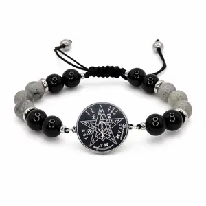 FIMENESS - TETRAGRAMMATON (OBSIDIAN, LABRADORITE AND BLACK TOURMALINE) HANDMADE NATURAL STONE BRACELET STAINLESS STEEL