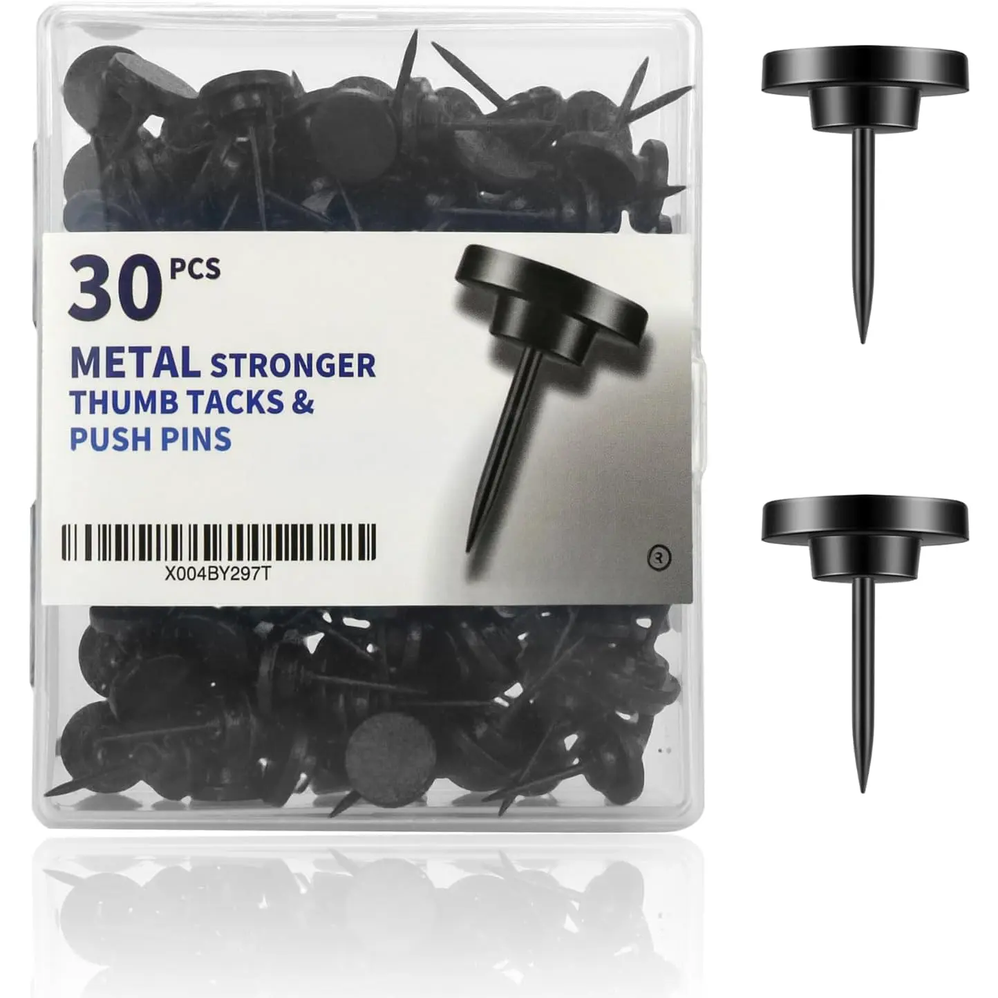 30 count Metal Black Push Pins for Wall Clear Thumb Tacks for Walls Flat thumbtacks Push pin for Bulletin Board Shadow Box Display Thumbtack for Cork Board