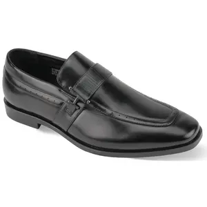 Aquila Collection: Classic Black Moc Toe Slip-On Dress Shoes - Medium and Wide