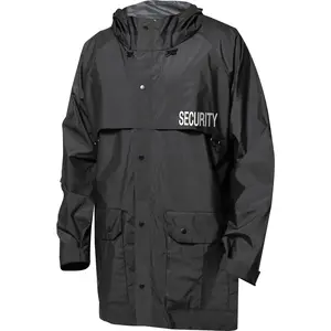 Black Security Rain Jacket - Nylon, Waterproof