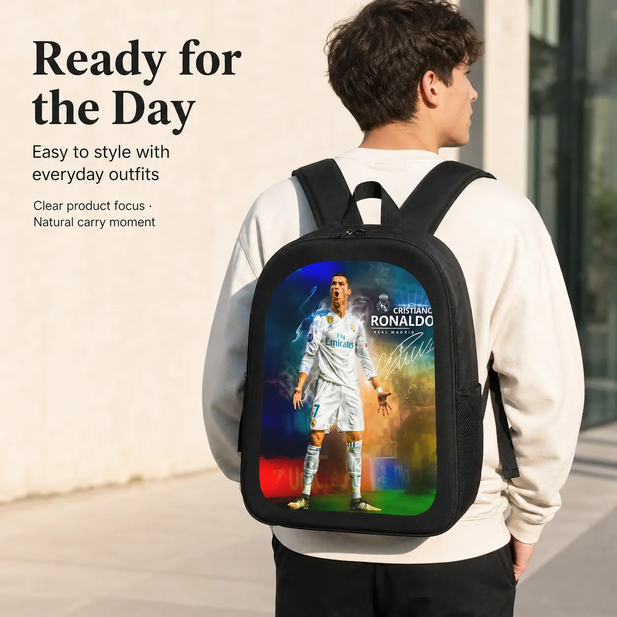 No.7 Soccer Superstar Print 3 In 1 Backpack Set, Large Capacity Casual Student Daypack with Insulated Lunch Bag & Pencil Case, Multi Pocket School Supplies Kit for Boys Girls Kids Teen Football Fans Daily School Use