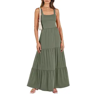 ANRABESS Women's Summer Casual Long Maxi Beach Vacation Dresses Sleeveless Square Neck Flowy Tiered Sun Dress with Pockets