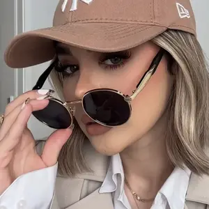 2026 New Women's Round Sunglasses, INS Street Style, Trendy Metal Frame Sun Glasses, Fashionable Internet Celebrity Shades