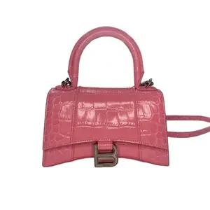 Pre-owned Balenciaga Leather Mini Bags Hourglass Top Handle Mini Bag Crocodile Embossed XS Pink Tote