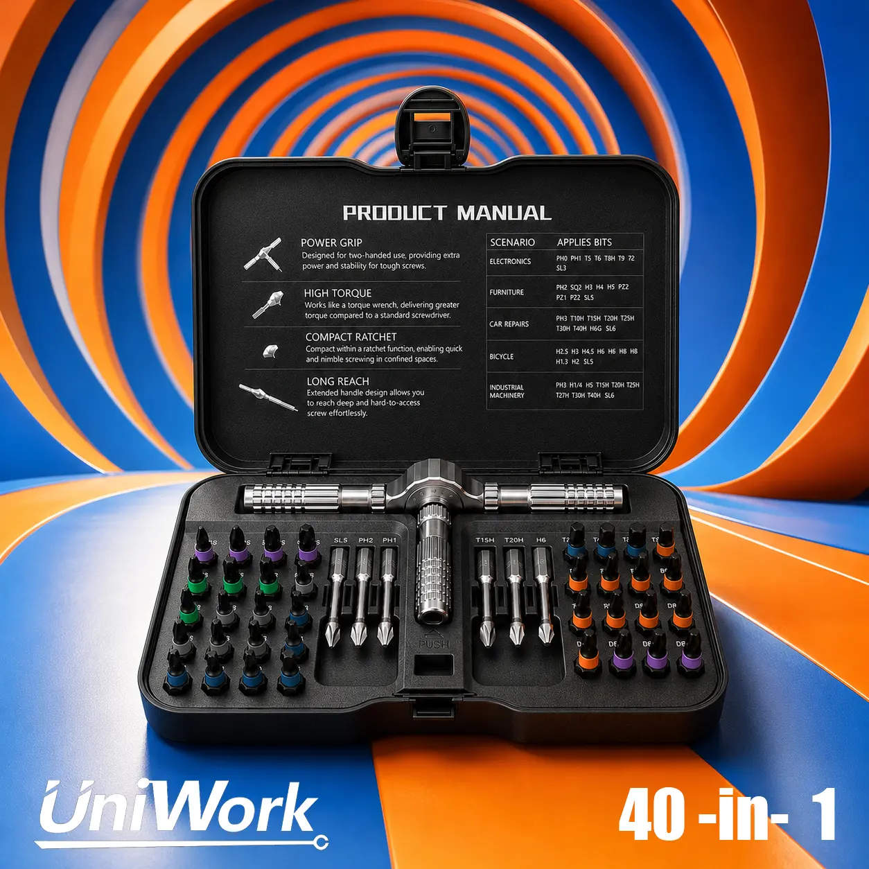 40-in-1 DIY Magnetic Ratchet Screwdriver Tool Kit, S2 Alloy Steel T-Handle Driver Bits, Compact Portable Hand Tool Set with Hard Storage Box for Household Repair, Electronics Repair