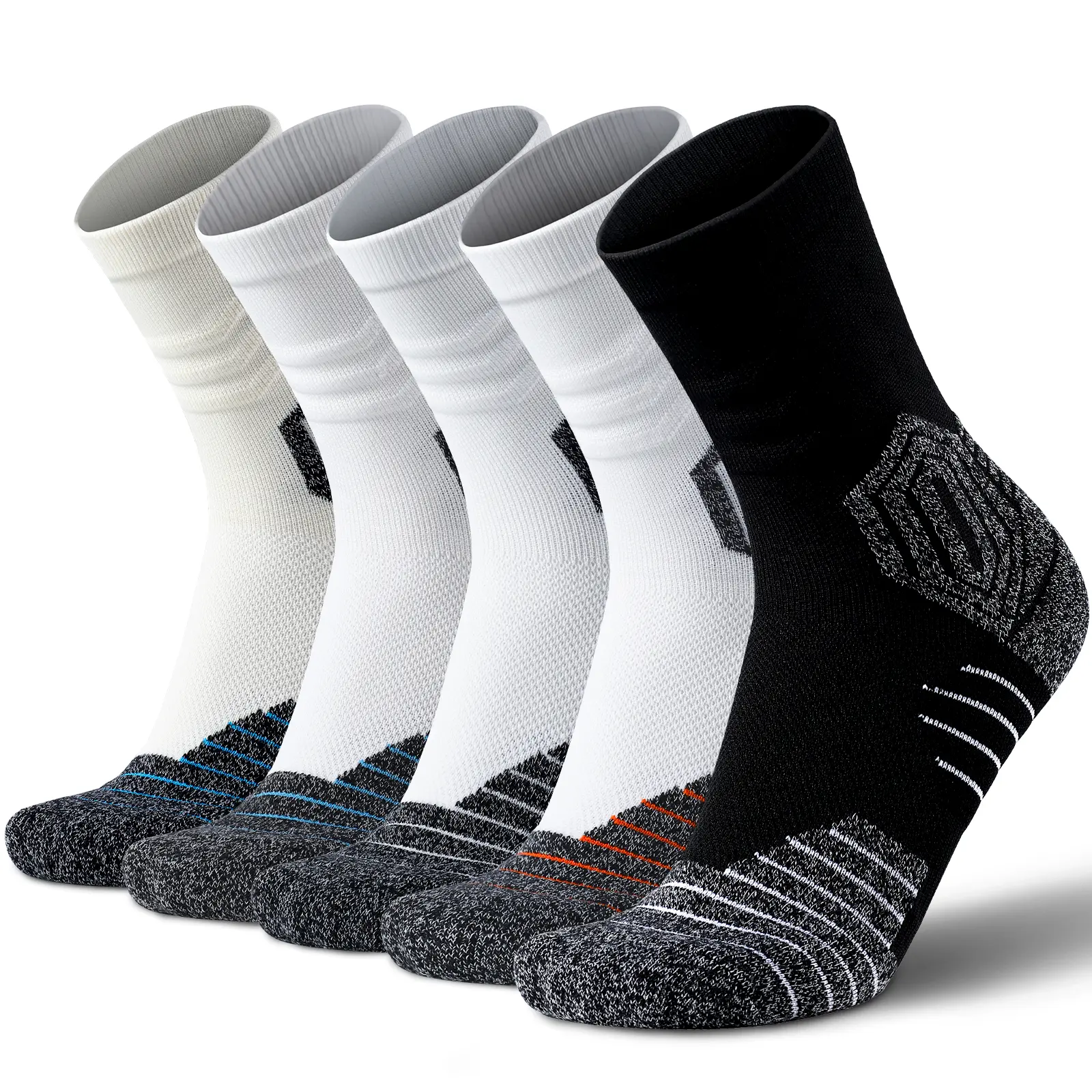 Menswear Crew Socks 5-Pack, Unisex Cotton-Polyester Blend with Arch Support, Cushioned & Moisture-Wicking for Running & Hiking, Sportswear, Multi-Use, Non Slip Socks, Universal