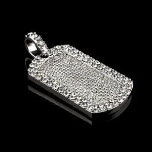 Hiphop Bling  Bling Rhinestone Military Style Dog Tag Pendant