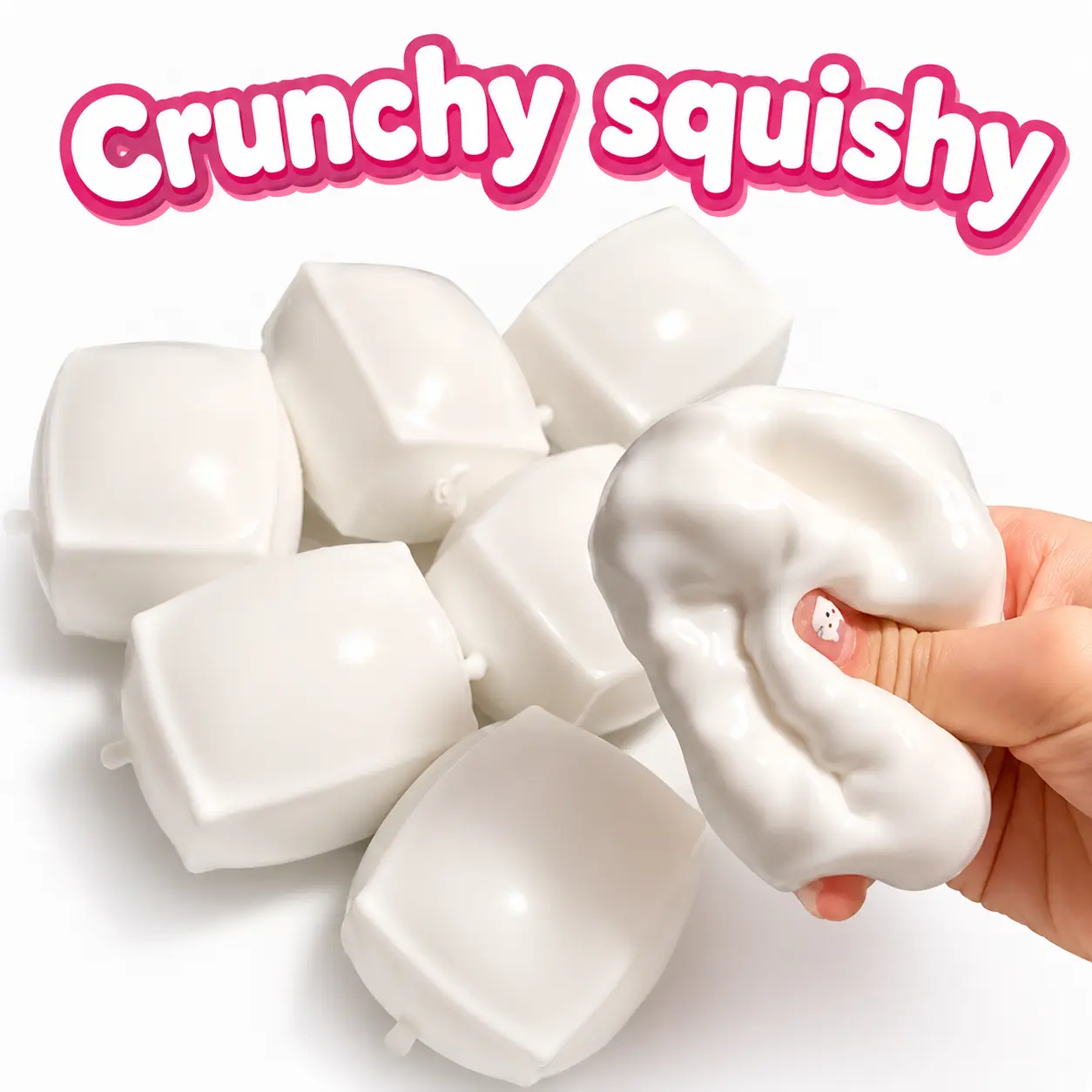 Tofu Squishy Crunchy Fidget Toy, ASMR Squeeze Toy Stress Ball, White Sensory Desk Fidget, Soft Textured Squishy Toy for Satisfying Play, 1 Pack