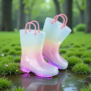 *X-X   Girls Glitter Light-Up Rain Boots - Waterproof Rainbow Boots with Easy-On Handles for Toddlers and Kids.