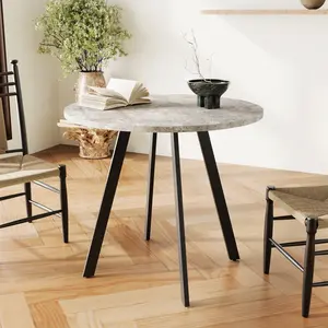 33.5" Round Dining Table with Cement Texture Top, Modern Minimalist Kitchen Table with Black Metal Legs for Small Spaces