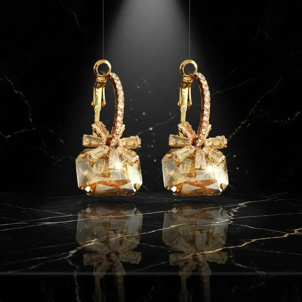 Amber Topaz Statement Chandelier Earrings, Luxury CZ Snowflake Hoop Dangle Earrings, Y2K Vintage Coquette Prom Jewelry