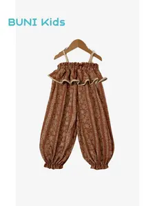 Toddler Girls 2-8Y Summer Spaghetti Strap Ruffle Printed Anti-Mosquito Bubble Pants Jumpsuit, Toddler Overalls, 2 Styles Boho Loose Harem Romper for Kids, School, Playdate, Picnic, Camping, Birthday Party, Photoshoot, Holiday, Summer Outfit