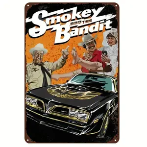 Smokey and the Bandit Vintage-Inspired Metal Sign, Iron Wall Decor Plaque for Home & Bar, Fun Retro Decoration, Pre-Drilled Weather-Resistant Tin Sign, 12x8 Inch - 1count