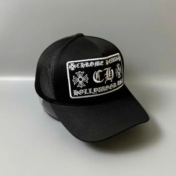 Chrome Hearts Trucker Hat Black White Mesh Snapback Embroidered Cross Logo Adjustable Baseball Cap for Men Women Streetwear