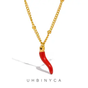 Red Chili Charms Pendant Necklace for Ladies, Stainless Steel Waterproof and Rust Proof Daily Accessories Jewelry