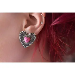 Pink Heart Concho Stud Earrings